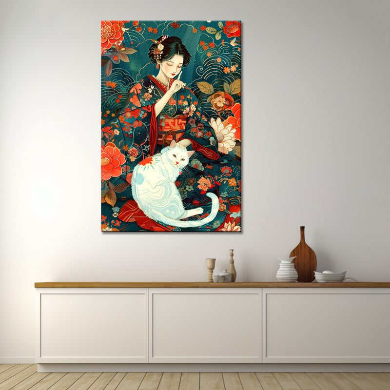 Frau mit Katze Kunst