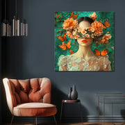 Vrouw met vlinders en bloemen