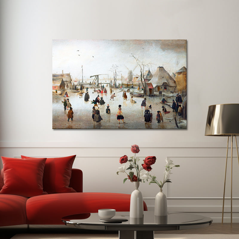 Schlittschuhlaufen in einem Dorf - Hendrick Avercamp