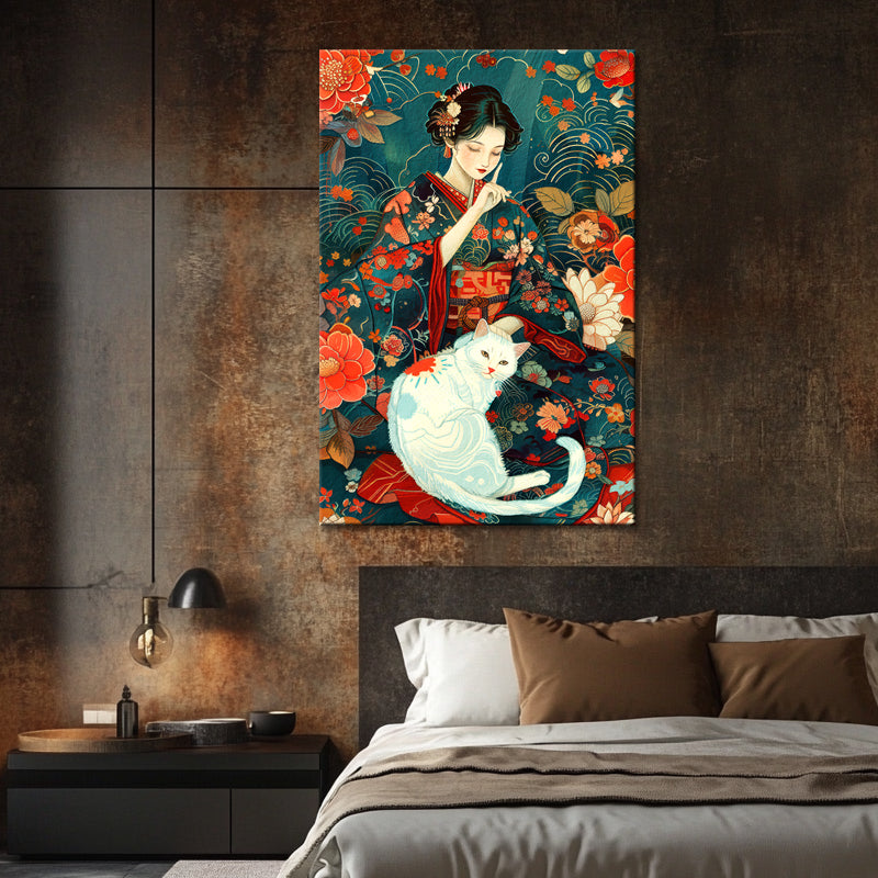 Frau mit Katze Kunst