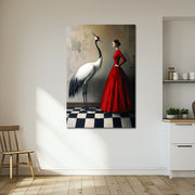 Vrouw met Kraanvogel schilderij