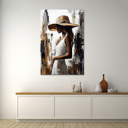 Vrouw met hoed schilderij