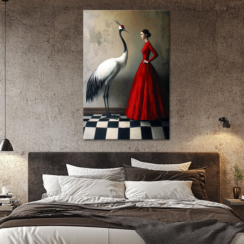 Vrouw met Kraanvogel schilderij