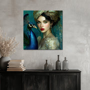 Schilderij Vrouw met Pauw