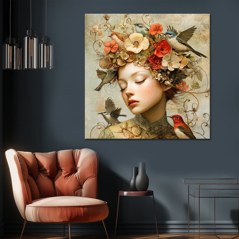 Vrouw met vintage bloemen II