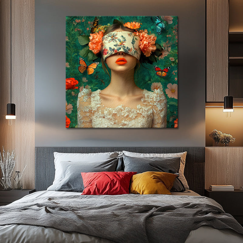 Vrouw met bloemen over ogen