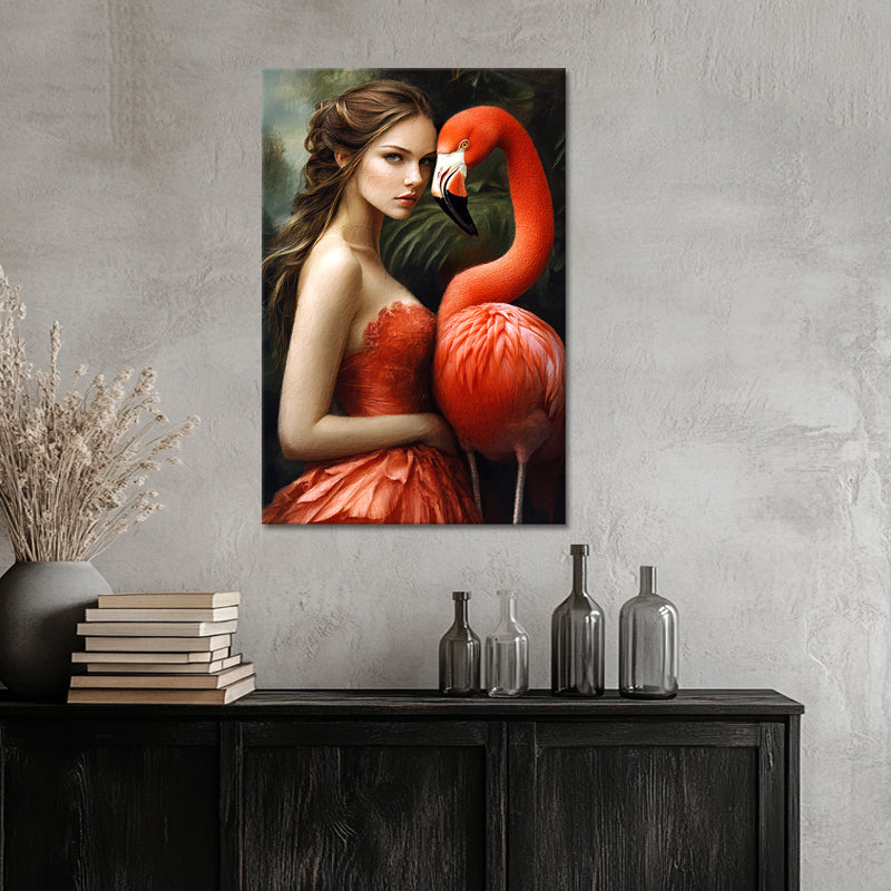 Frau mit Flamingo
