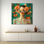 Vrouw met vlinders en bloemen