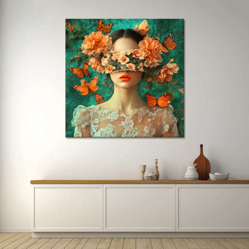 Vrouw met vlinders en bloemen