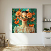 Vrouw met vlinders en bloemen