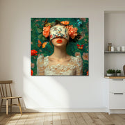 Vrouw met bloemen over ogen