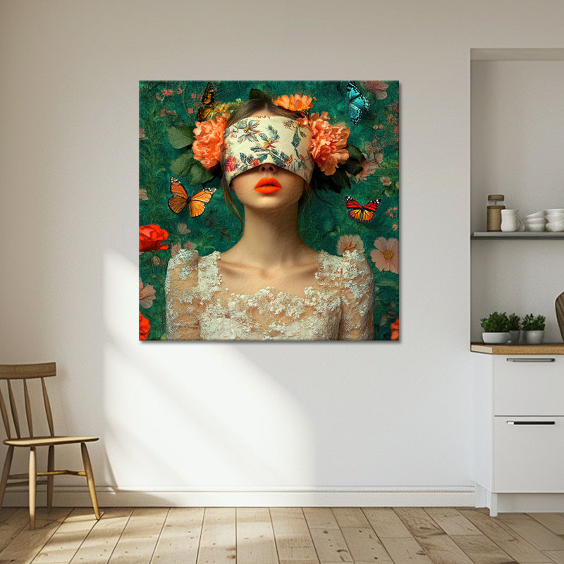 Vrouw met bloemen over ogen