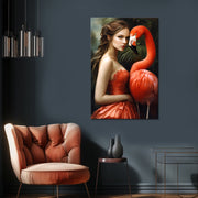 Frau mit Flamingo