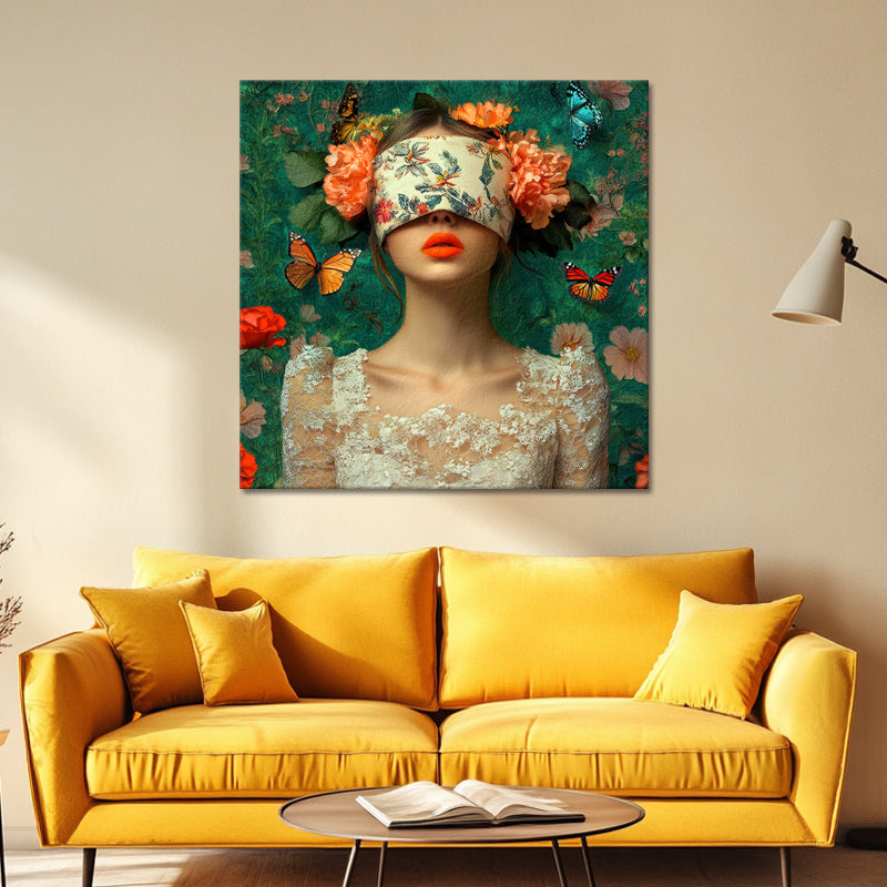 Vrouw met bloemen over ogen