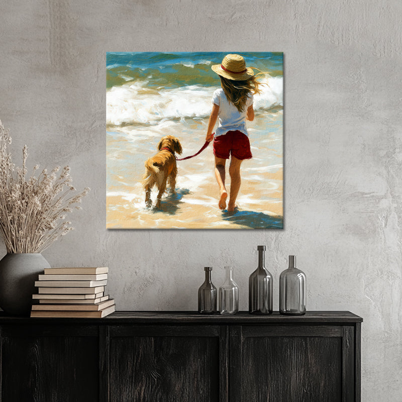 Meisje met hond op het strand