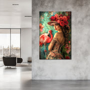 Schöne Frau mit Flamingo III