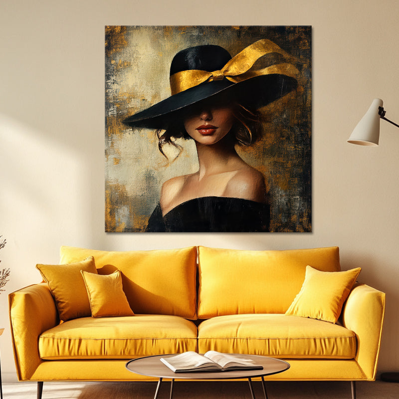 Frau mit Hut - Gold