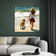 Meisje met hond op het strand