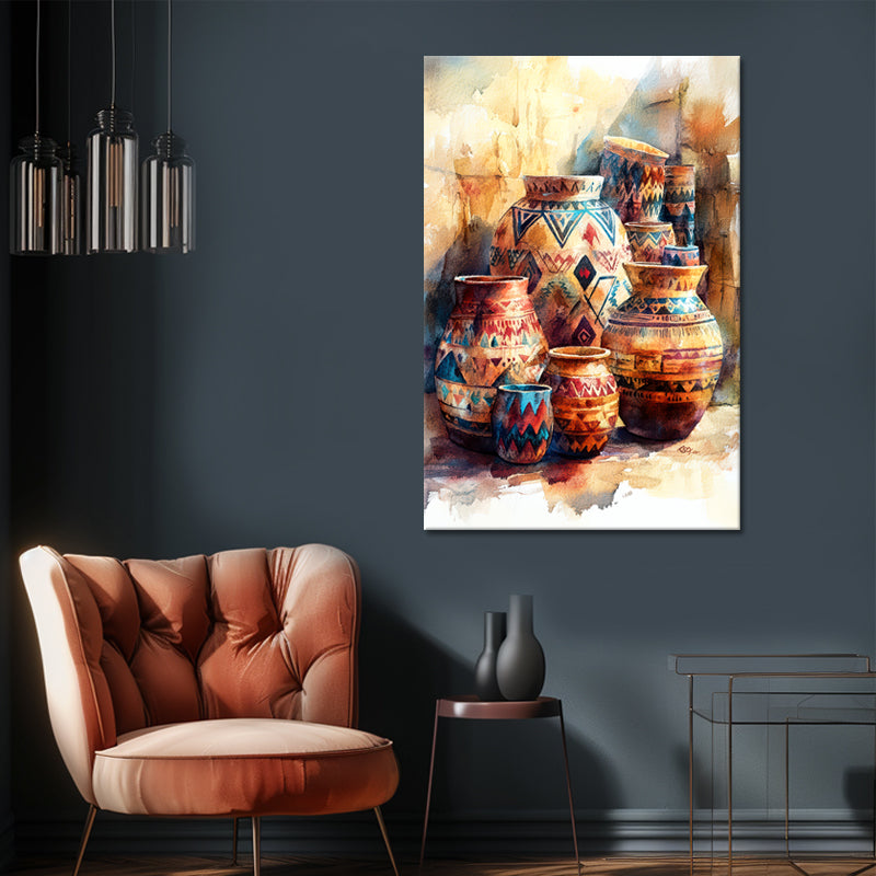 Aquarel schilderij Pueblo potten
