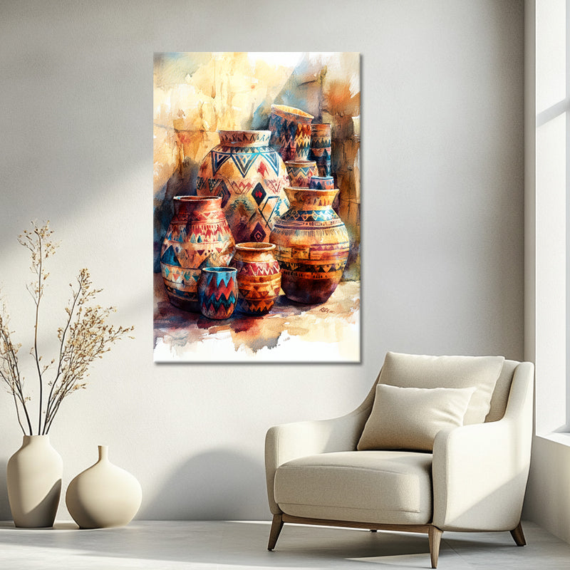 Aquarel schilderij Pueblo potten