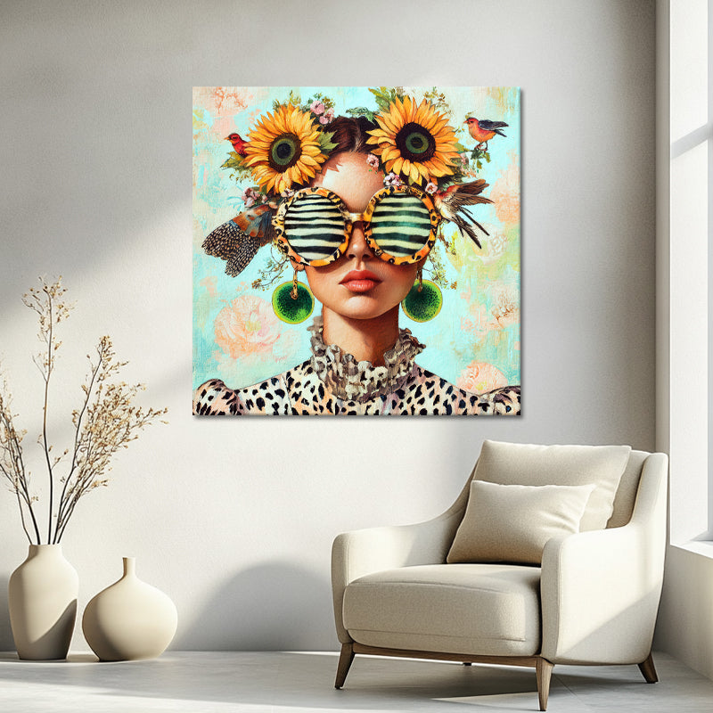 Frau mit Sonnenblumen