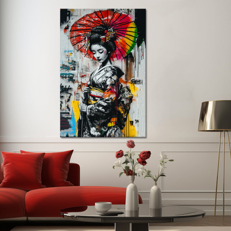 Graffiti asiatische Frau im Kimono