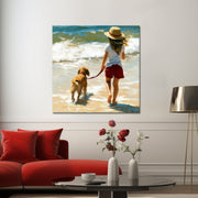 Meisje met hond op het strand