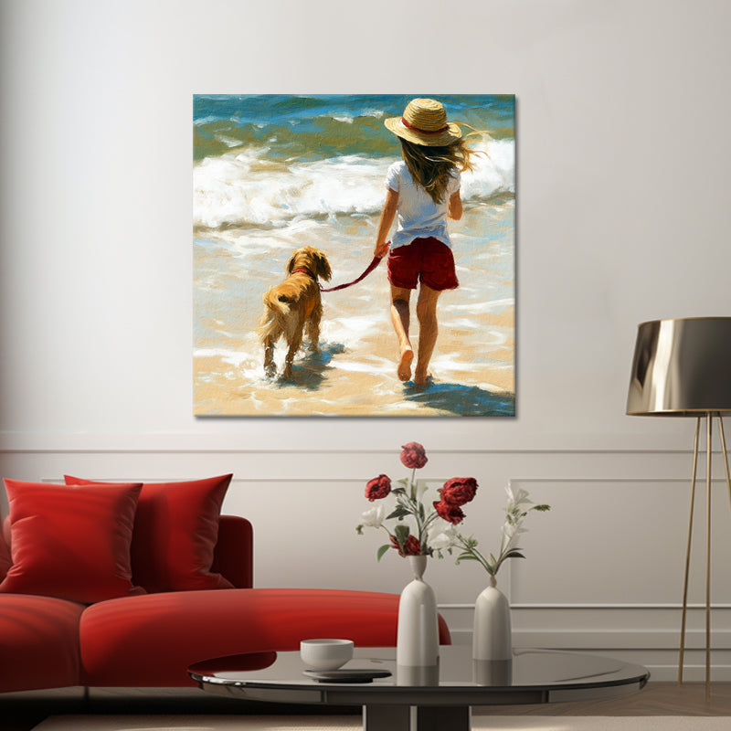 Meisje met hond op het strand