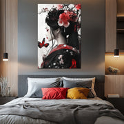 Japanische Frau mit Blumen