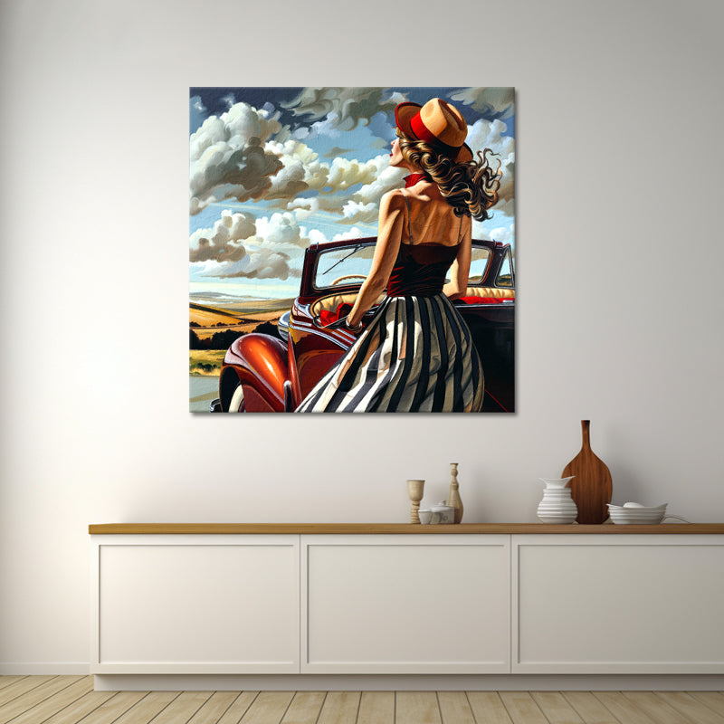 Vrouw Naast Vintage Auto
