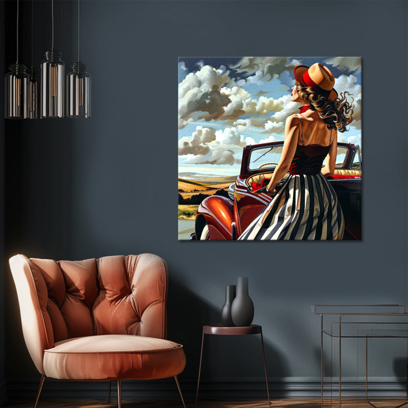 Vrouw Naast Vintage Auto