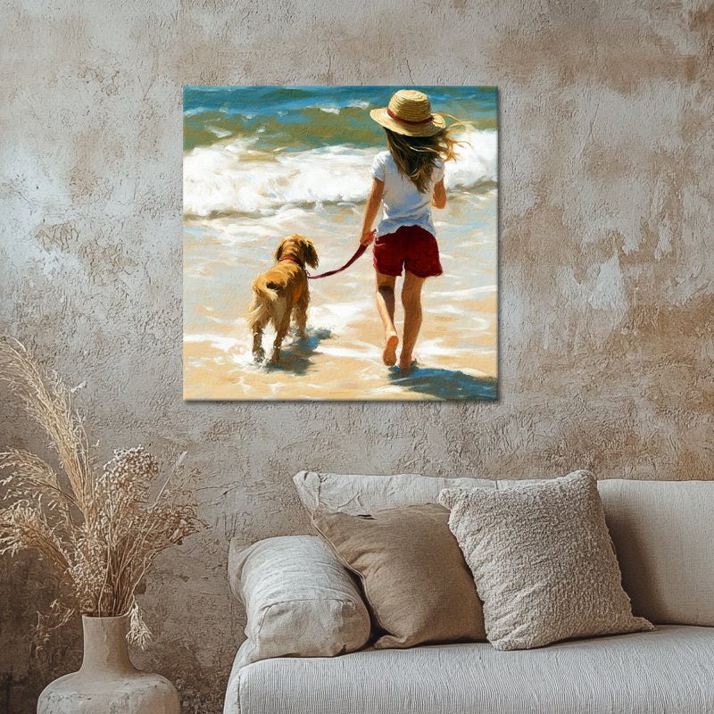 Meisje met hond op het strand