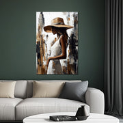 Vrouw met hoed schilderij