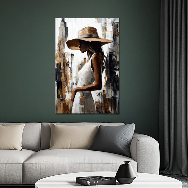 Vrouw met hoed schilderij