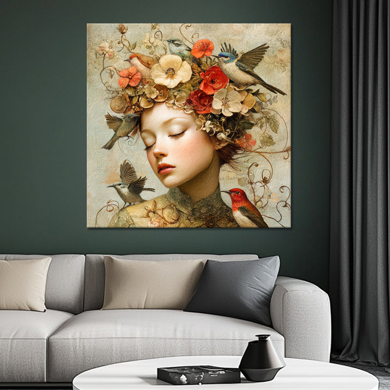 Vrouw met vintage bloemen II