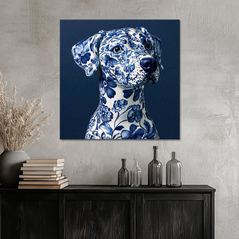 Hund in Delfter Blau