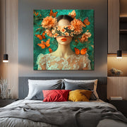 Vrouw met vlinders en bloemen