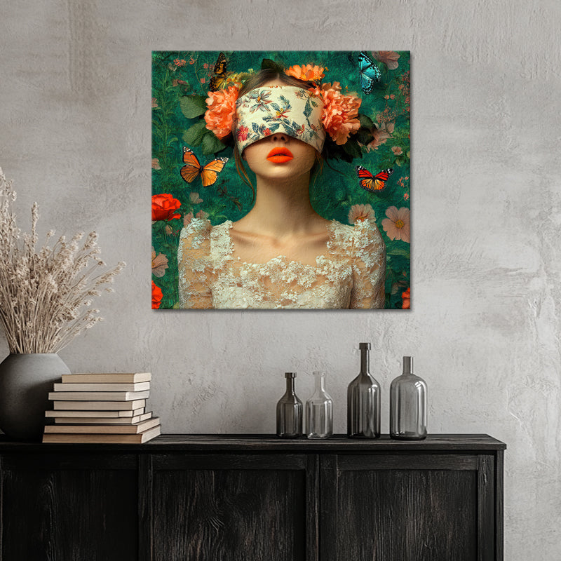 Vrouw met bloemen over ogen