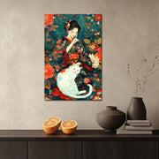 Frau mit Katze Kunst