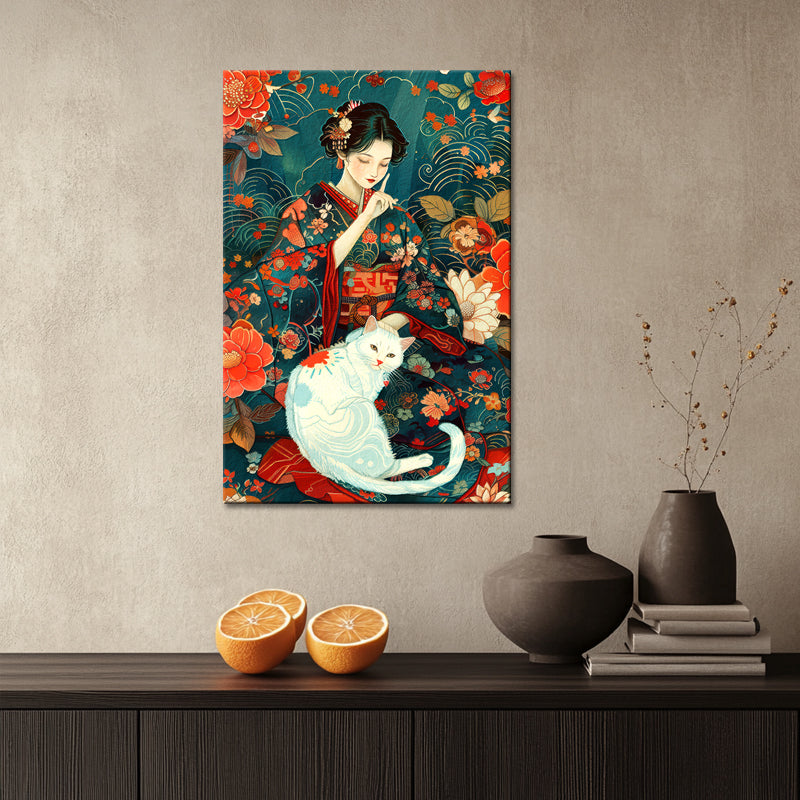 Frau mit Katze Kunst