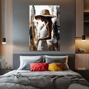 Vrouw met hoed schilderij