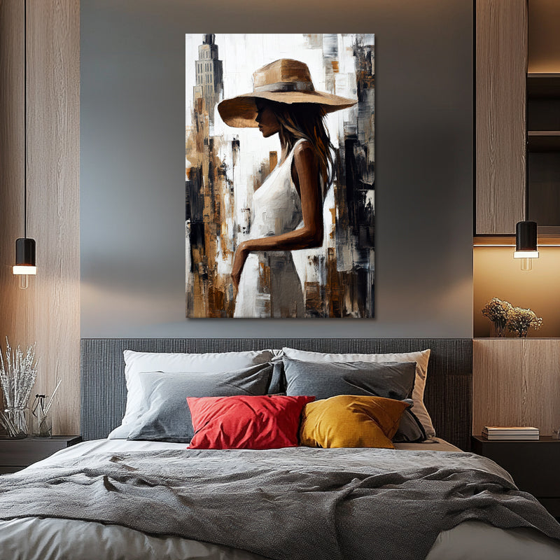 Vrouw met hoed schilderij