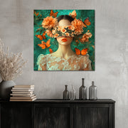 Vrouw met vlinders en bloemen