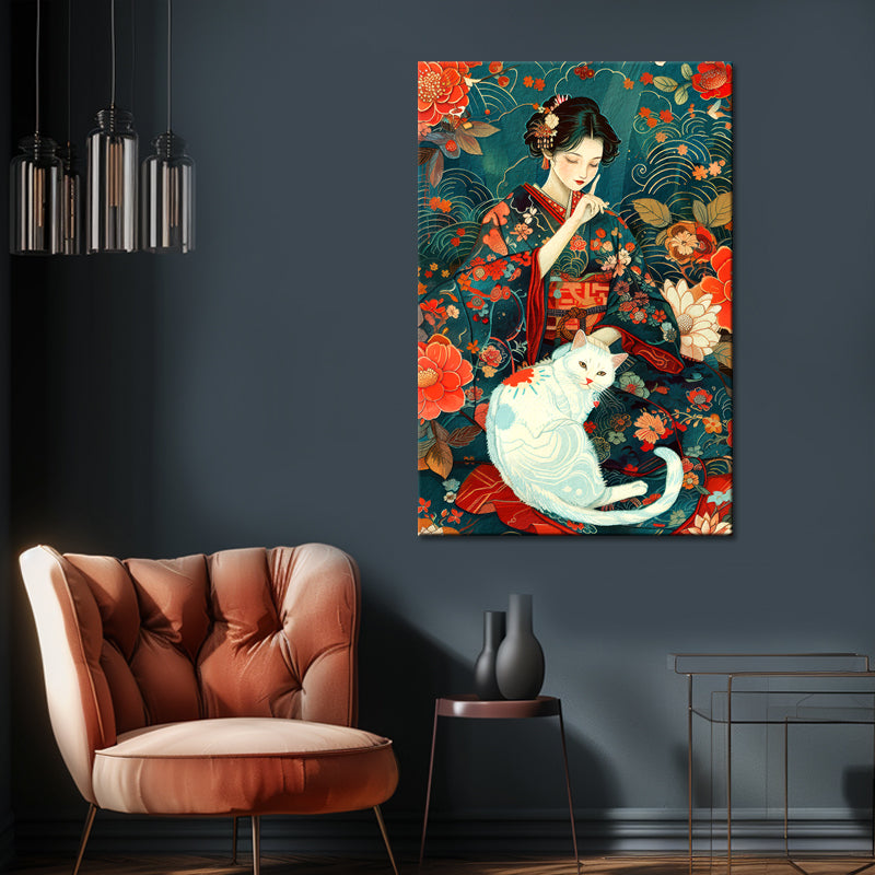 Frau mit Katze Kunst