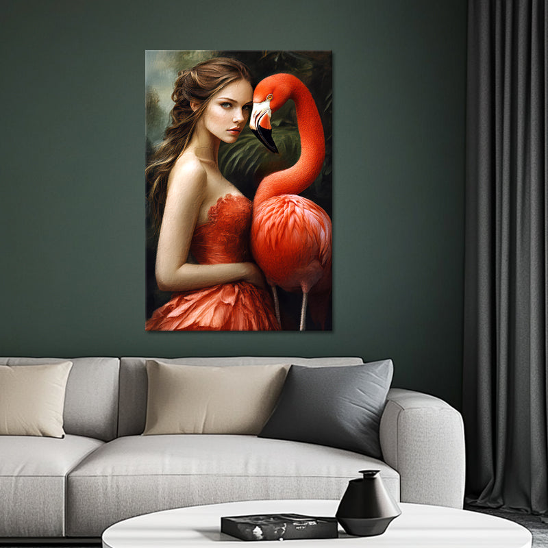 Frau mit Flamingo