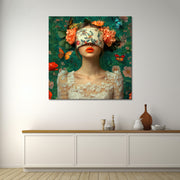 Vrouw met bloemen over ogen
