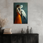 Vrouw met reiger kunst