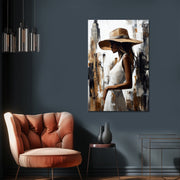 Vrouw met hoed schilderij