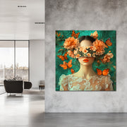 Vrouw met vlinders en bloemen