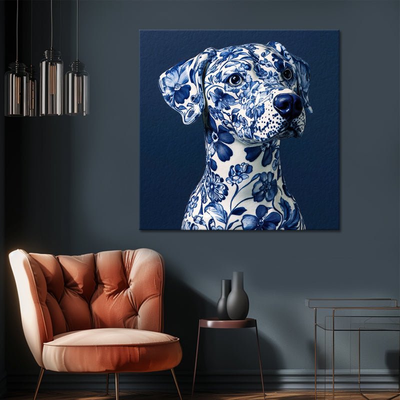 Hund in Delfter Blau